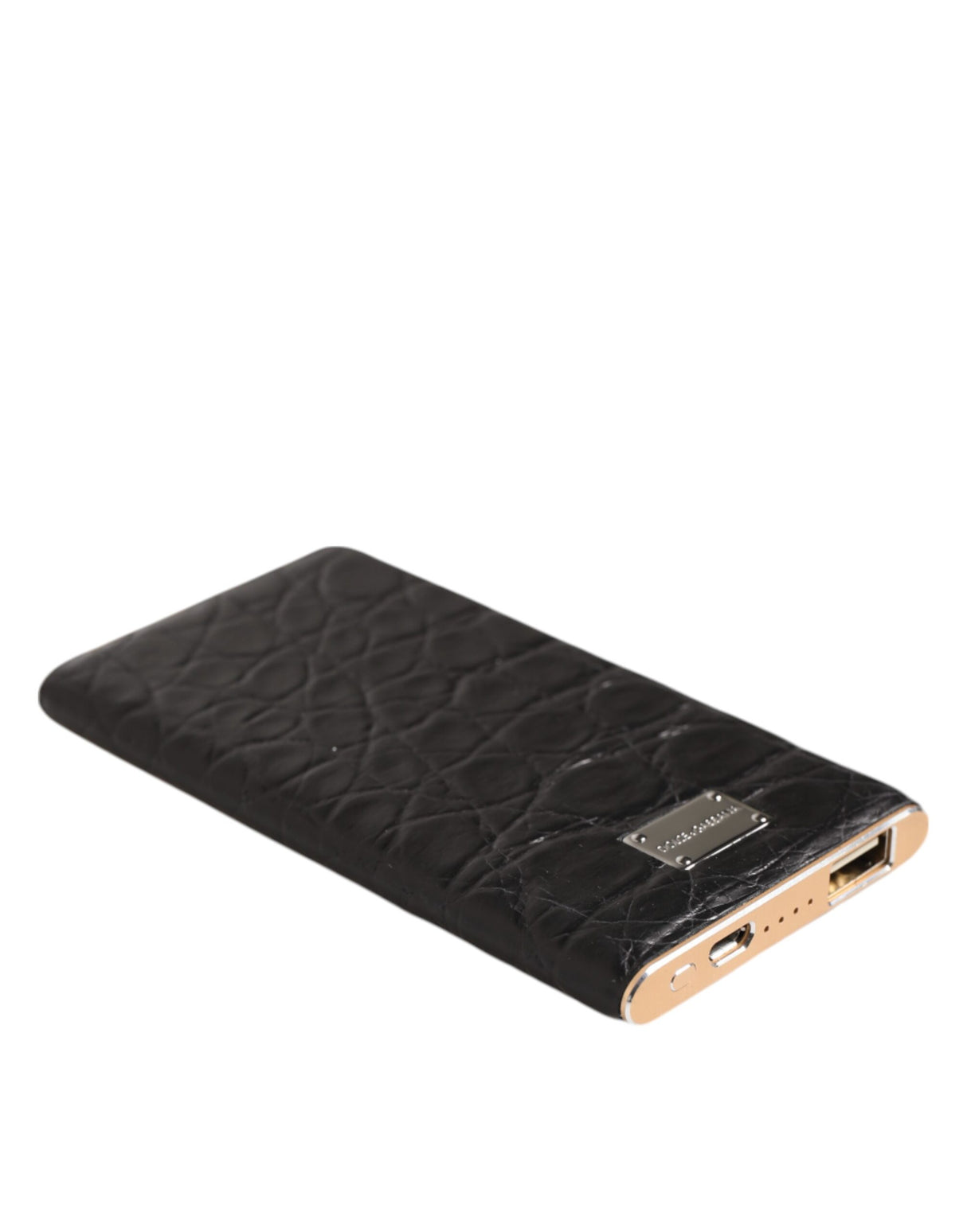 Dolce & Gabbana Black Leather Embossed Exotic 3000mAh Power Bank Charger USB