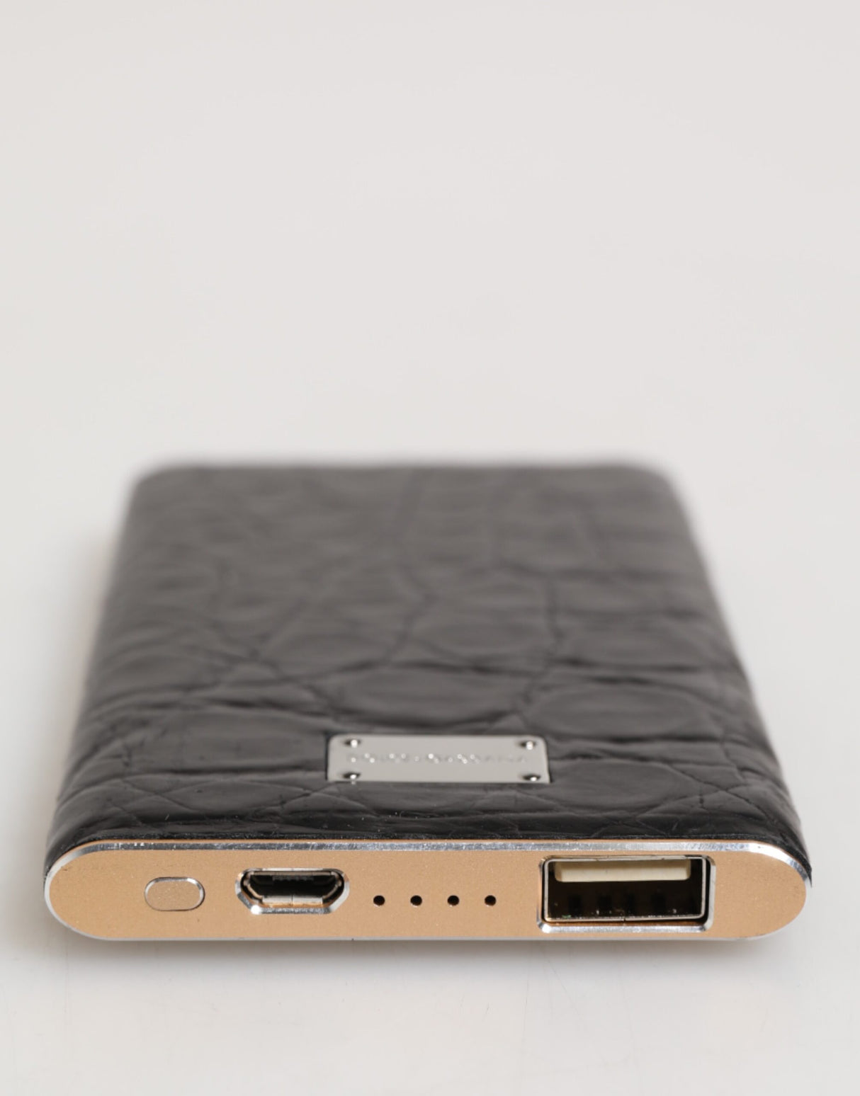Dolce & Gabbana Black Leather Embossed Exotic 3000mAh Power Bank Charger USB