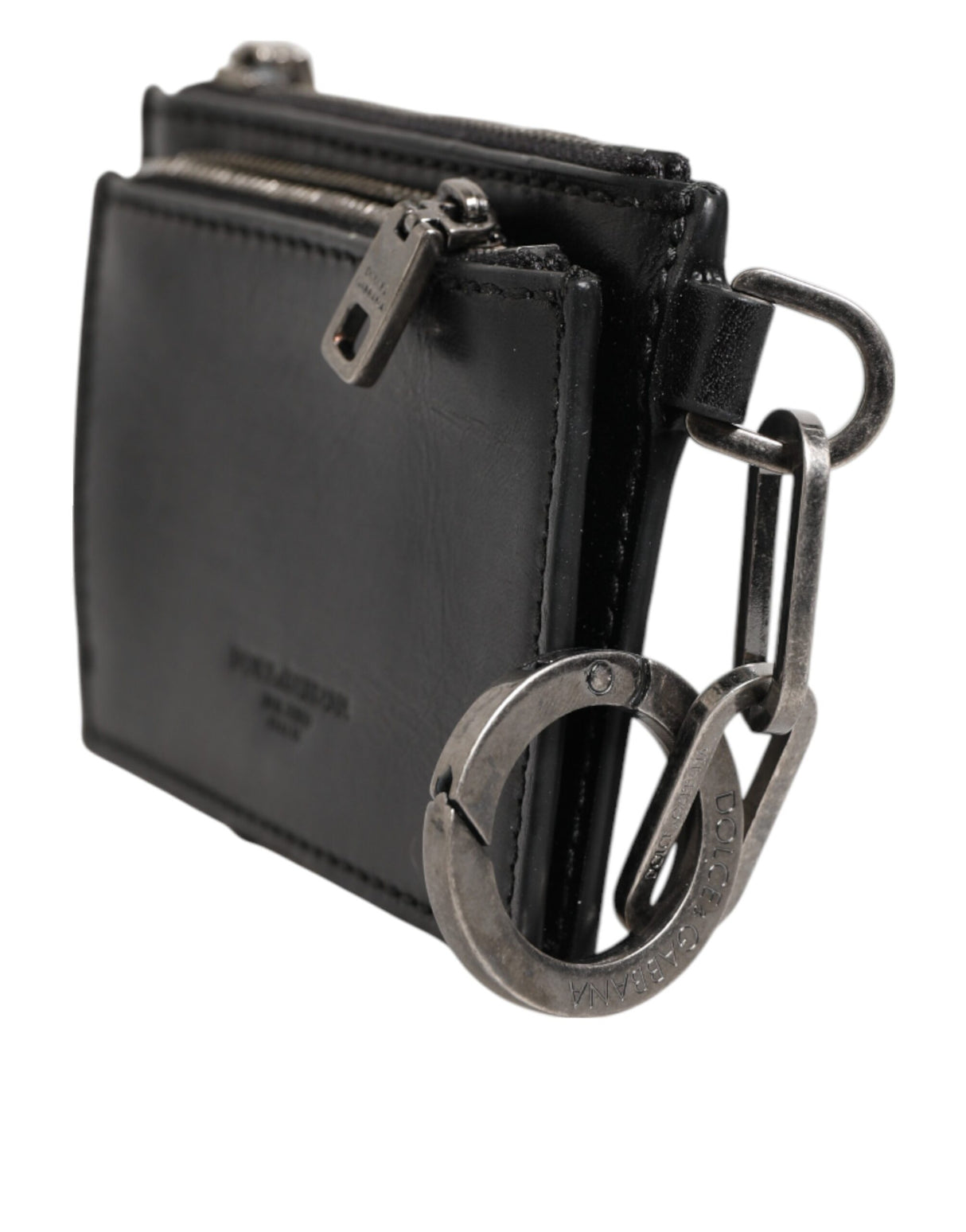 Dolce & Gabbana Black Leather Zip Logo Keyring Coin Purse Keyring Wallet