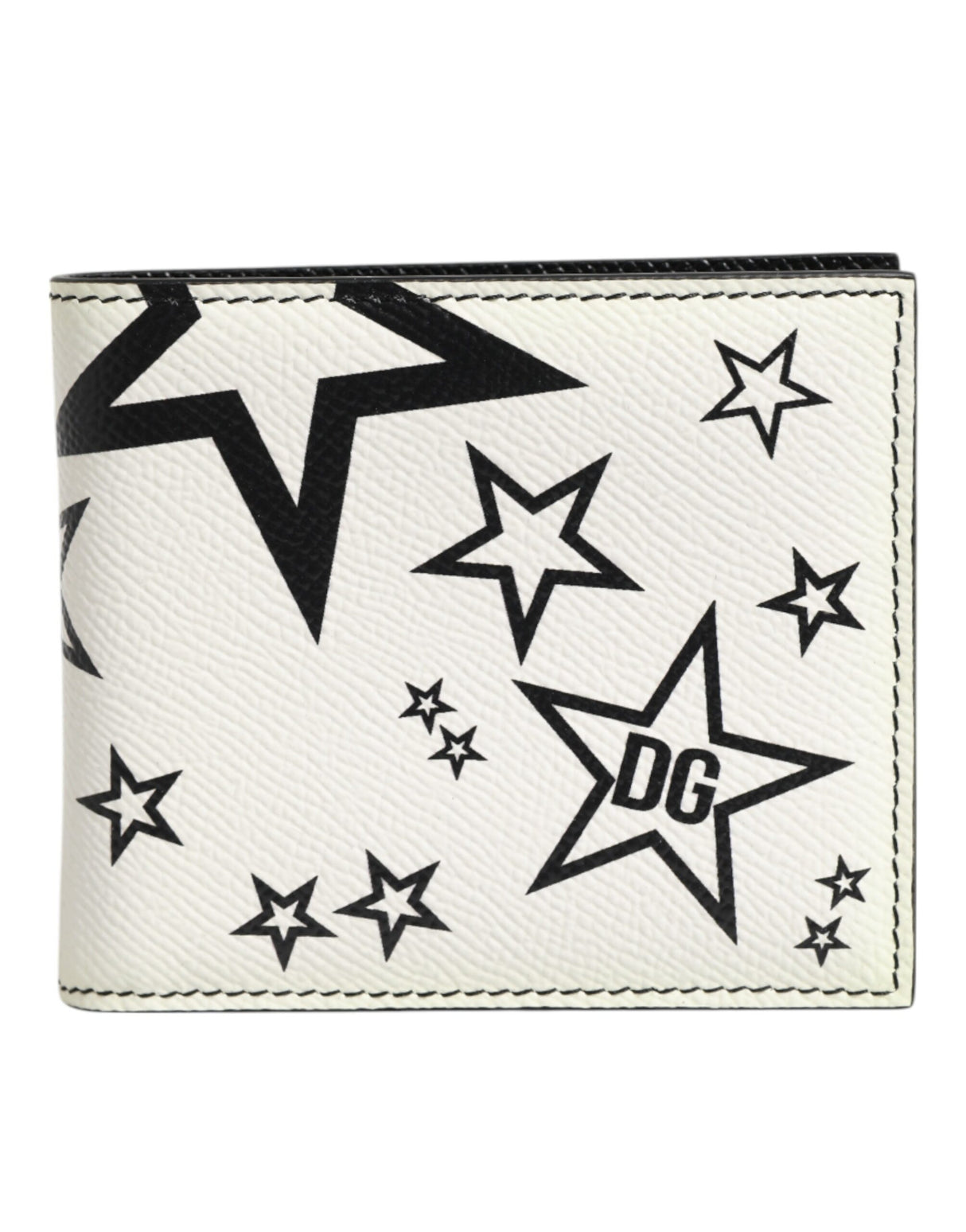 Dolce & Gabbana White Leather DG Star Logo Bifold Men Card Holder Wallet