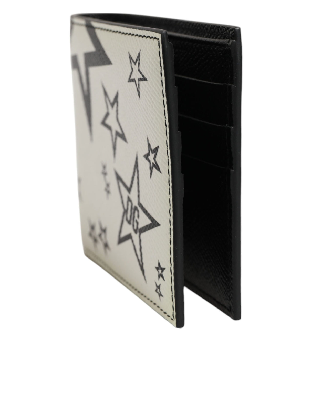 Dolce & Gabbana White Leather DG Star Logo Bifold Men Card Holder Wallet