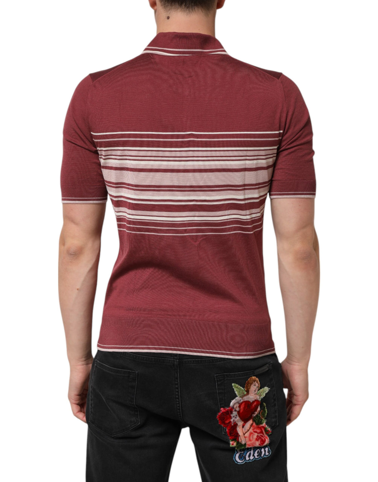 Dolce & Gabbana Cotton Burgundy Striped DG Logo Polo T-shirt