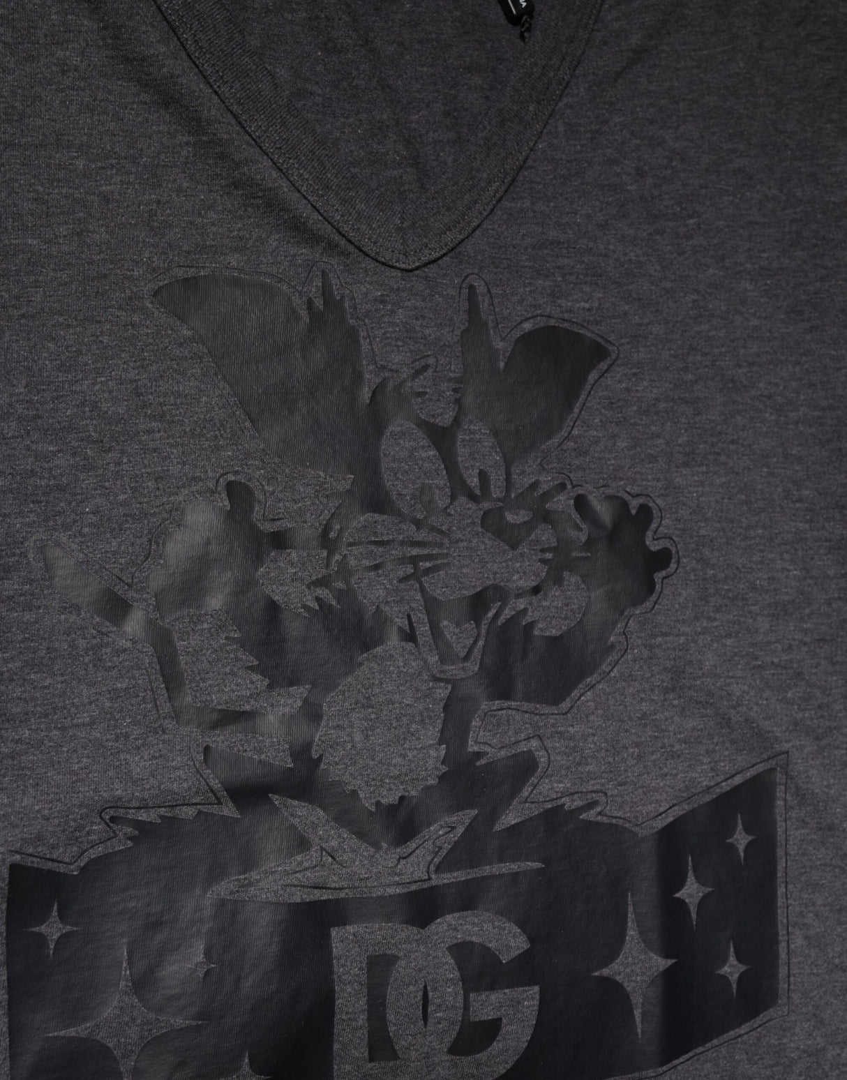 Dolce & Gabbana Black Charcoal DG Logo V-Neck Men T-shirt