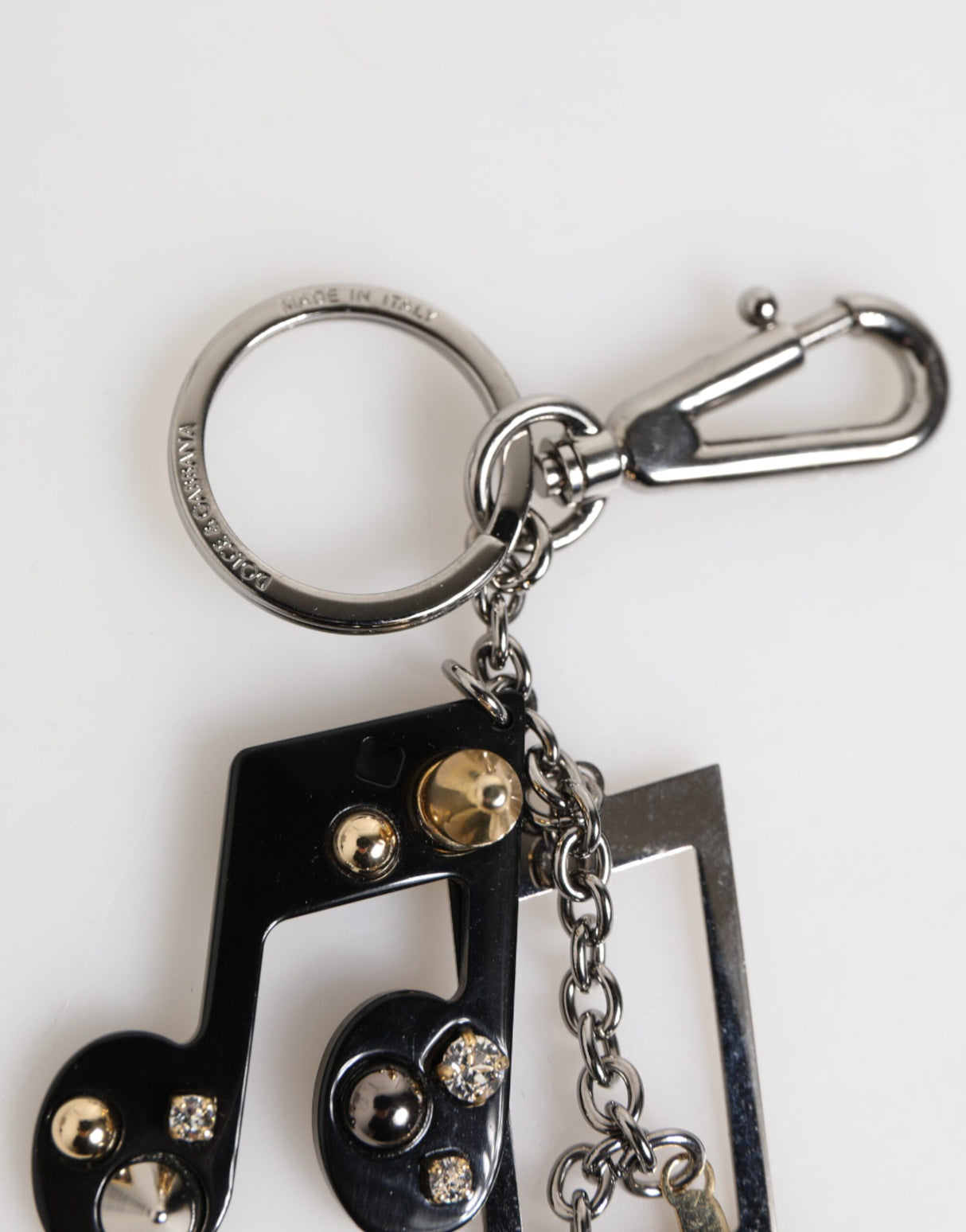 Dolce & Gabbana Silver Musical Note Key Holder Keychain Bag Charm Keyring