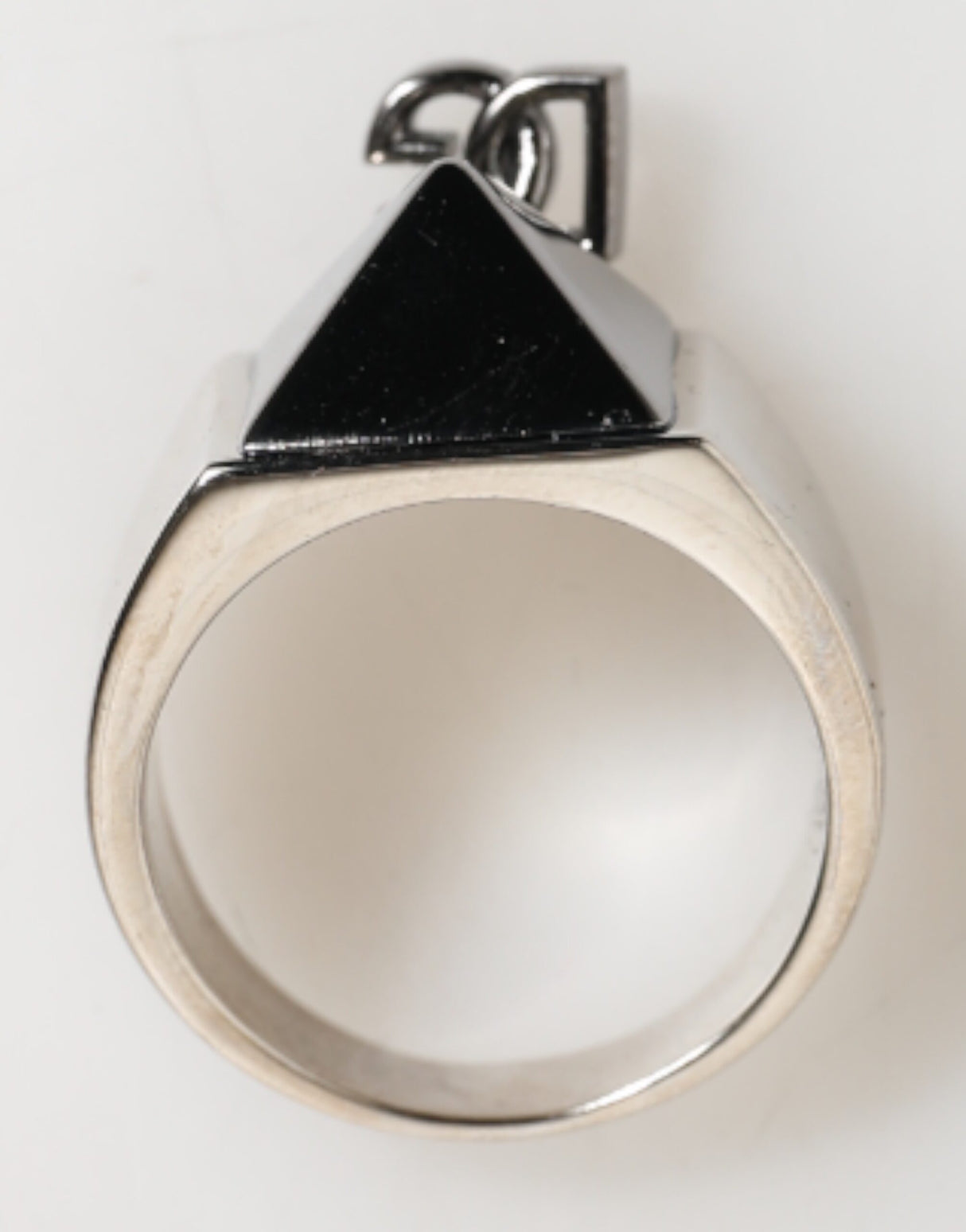 Dolce & Gabbana Silver Tone Pyramid DG Logo Real Brass Ring