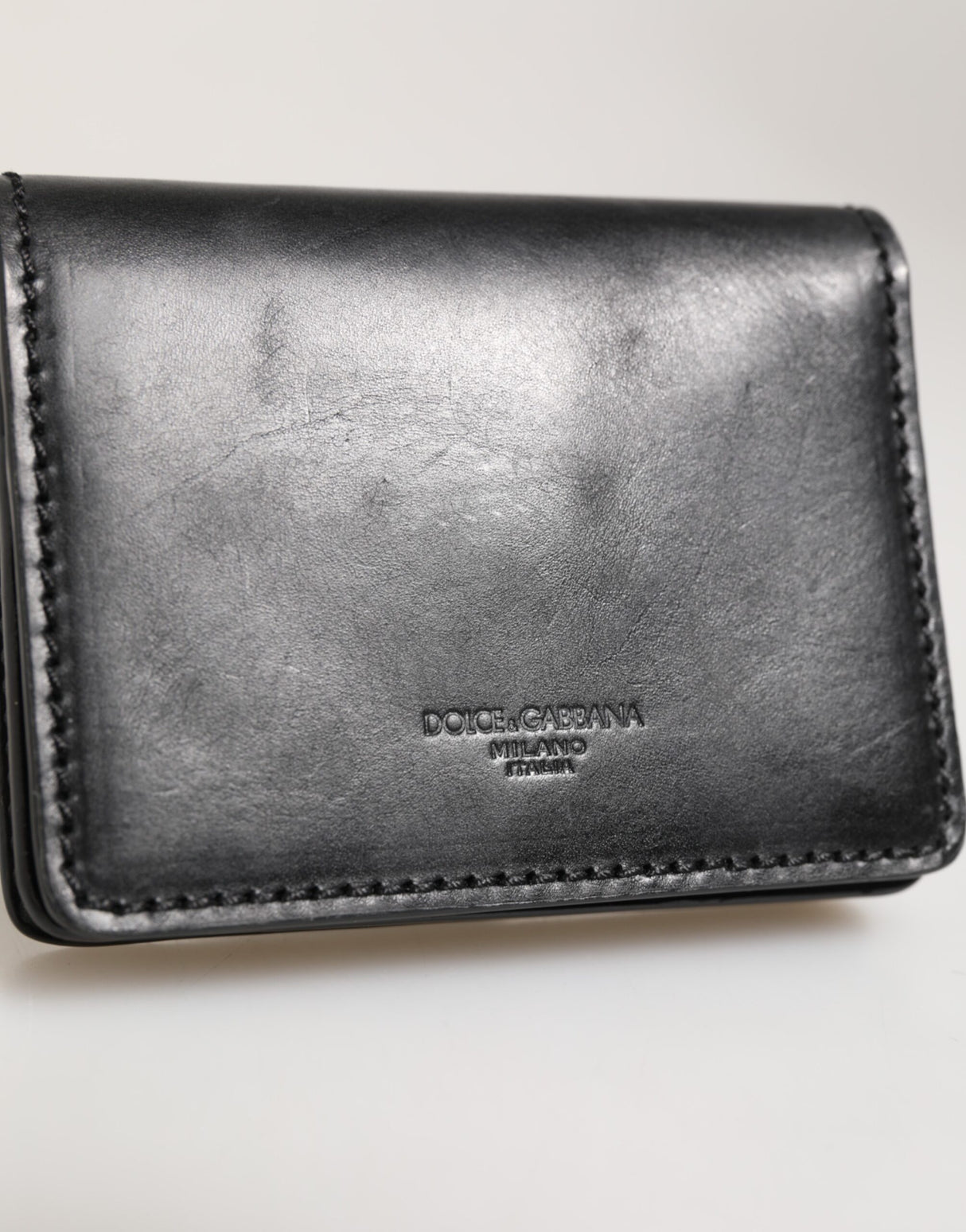 Dolce & Gabbana Black Leather Bifold Card Holder Mens Coin Purse Key Clip Wallet