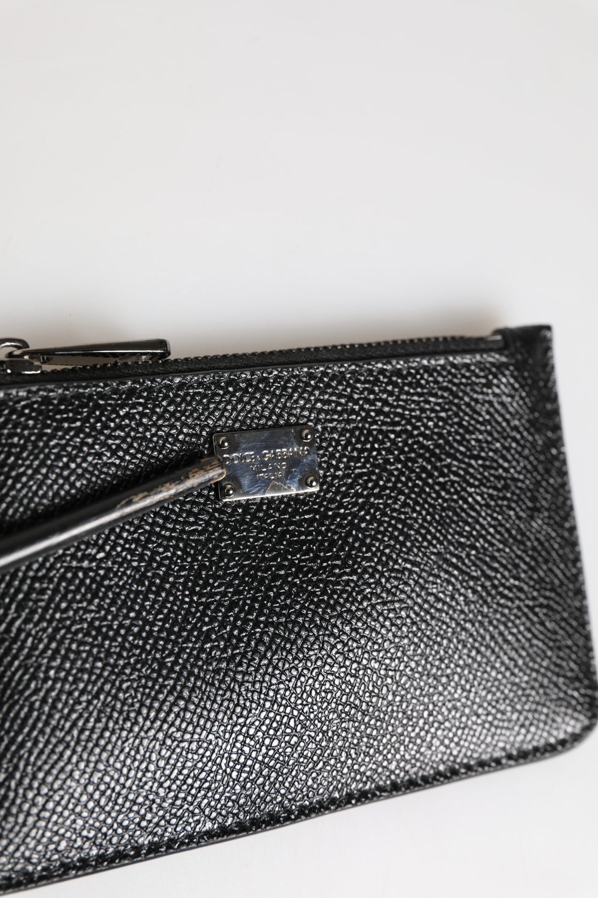 Dolce & Gabbana Black Leather Chain Link Mens Coin Purse Key Clip Holder Wallet