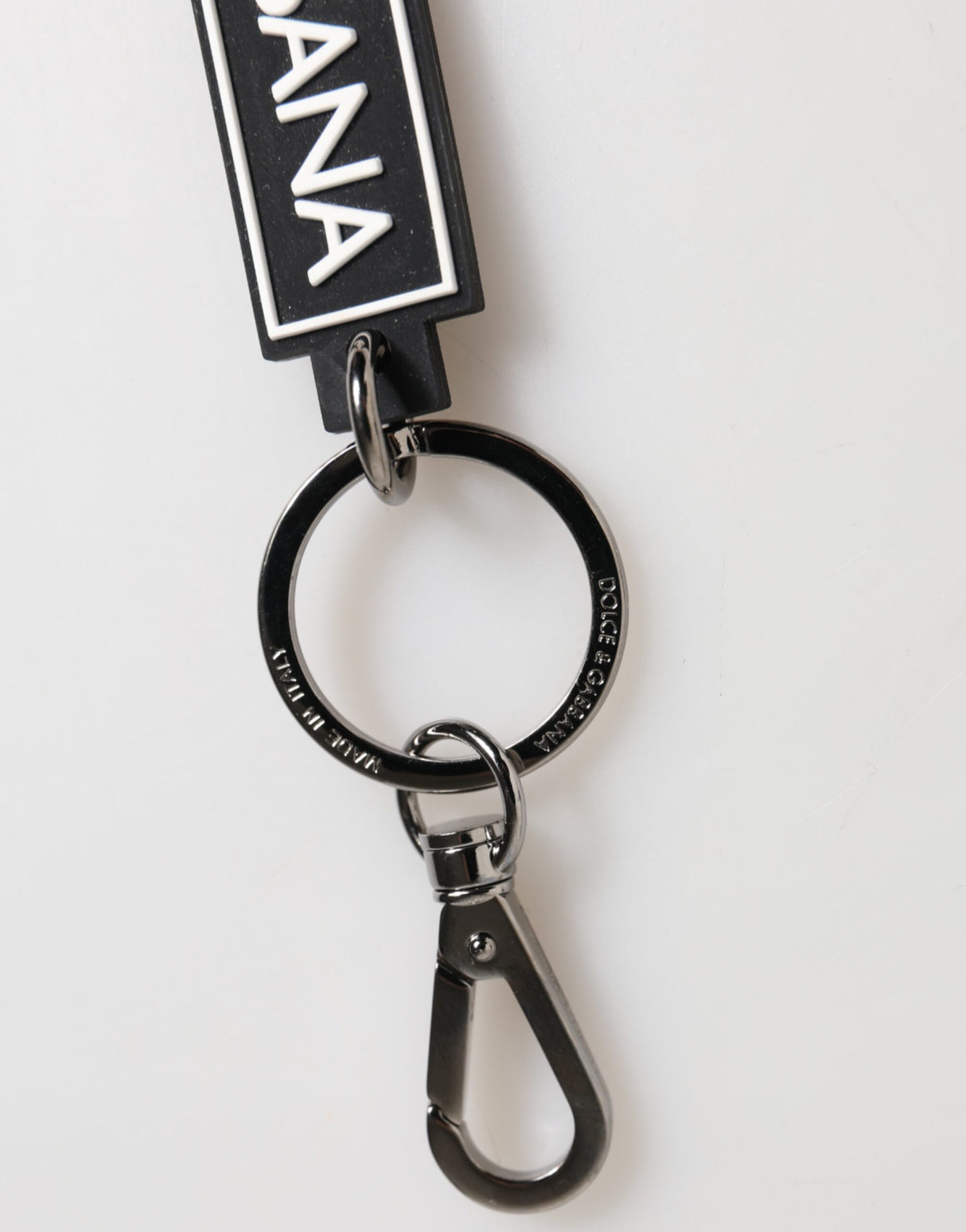 Dolce & Gabbana Black White DG Rubber Logo Silver Men's Holder Keyring