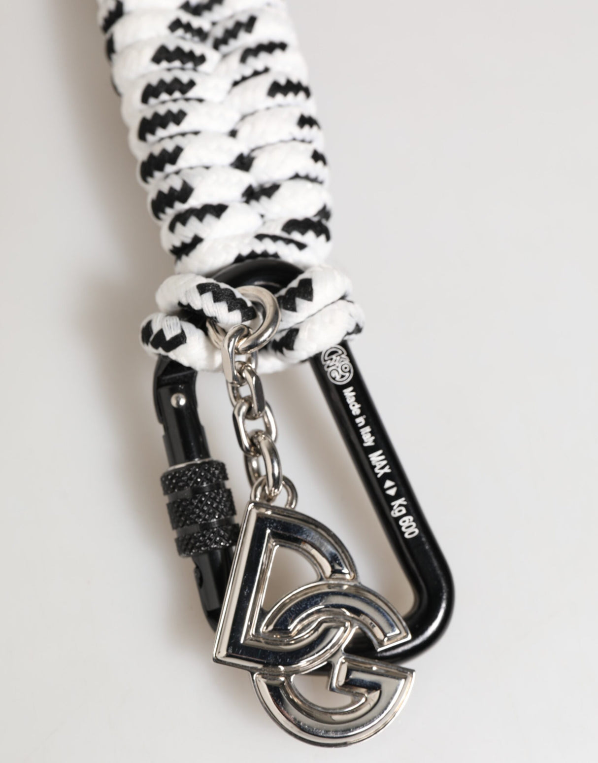 Dolce & Gabbana Black White Polyester Tape String DG Logo Keychain Keyring