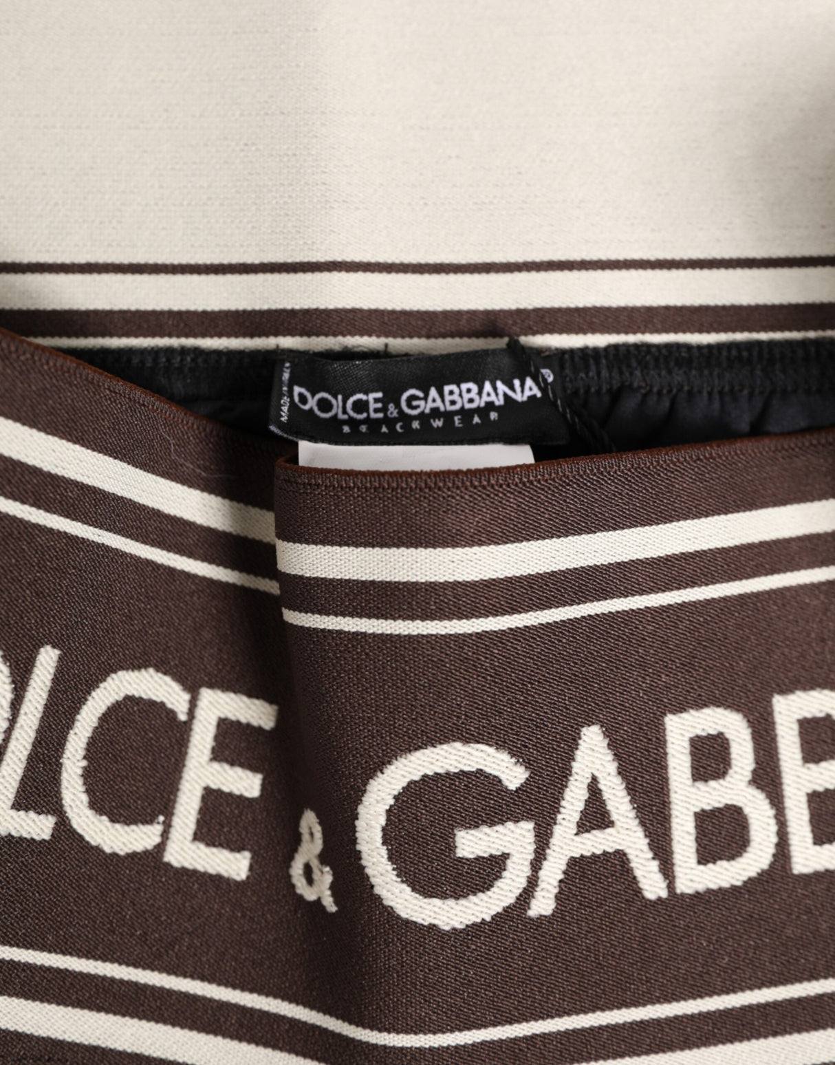 Dolce & Gabbana Brown Polyester Logo Elastic Waistband Swimwear