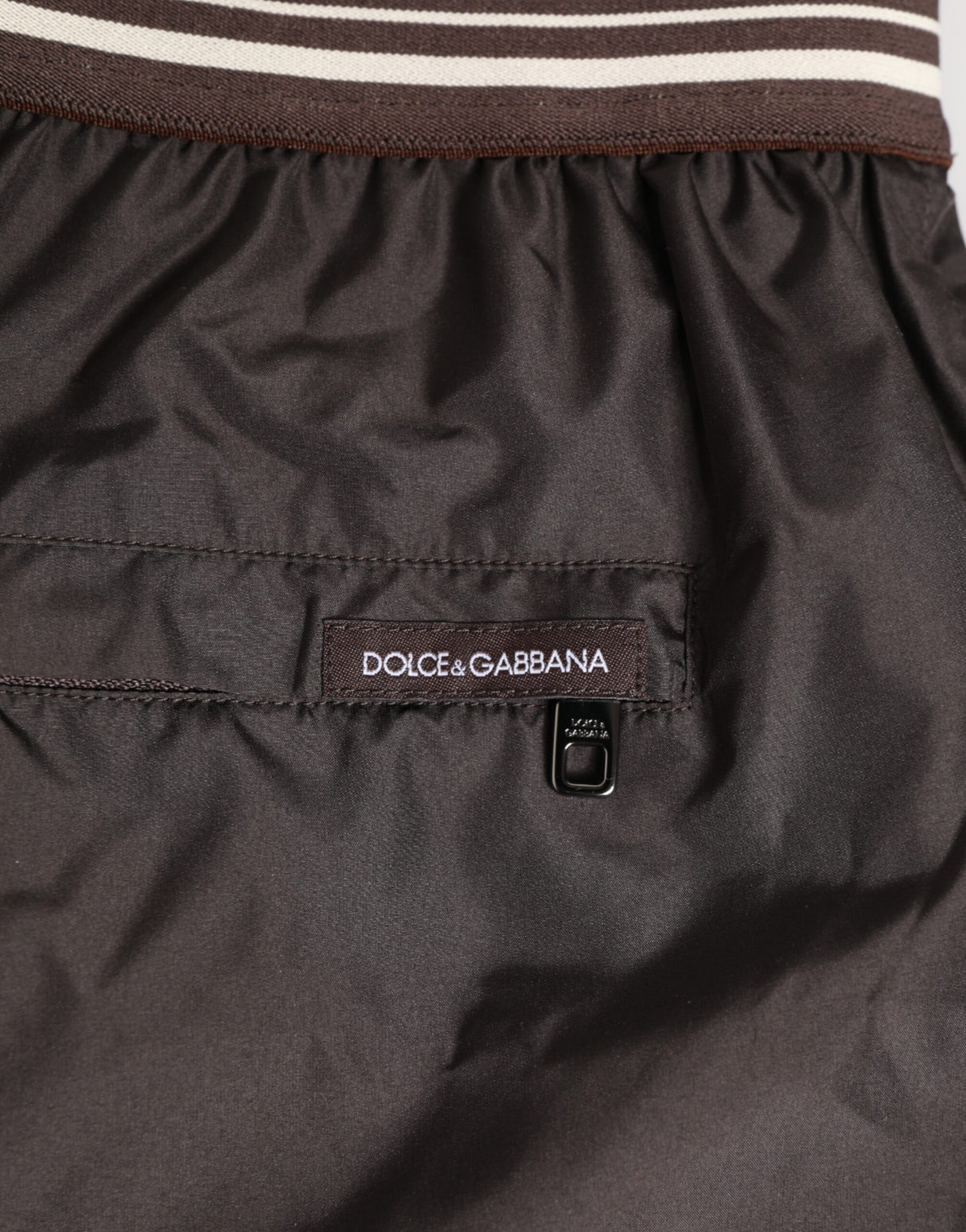 Dolce & Gabbana Brown Polyester Logo Elastic Waistband Swimwear