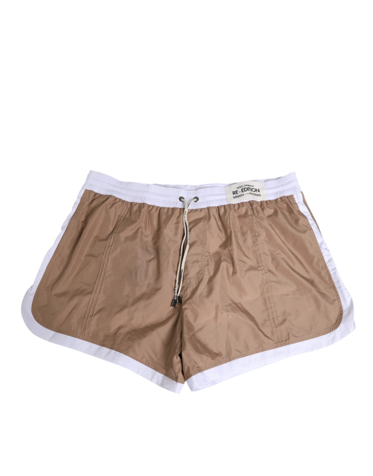 Dolce & Gabbana Brown White Polyester Re-Edition Shorts Swimwear
