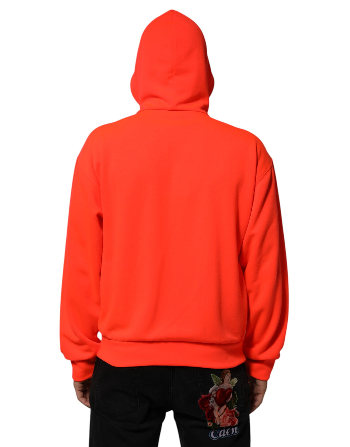 Dolce & Gabbana Red Fluorescent Polyester Logo Patch Hoodie Sweater