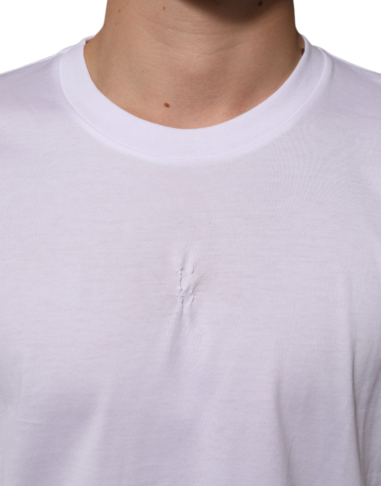 Dolce & Gabbana White Cotton Logo Patch Crew Neck Men T-shirt