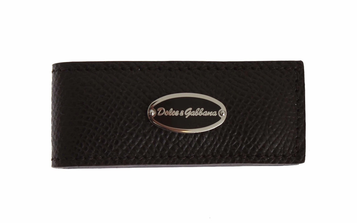 Dolce & Gabbana Brown Leather Magnet Mens Money Cash Clip