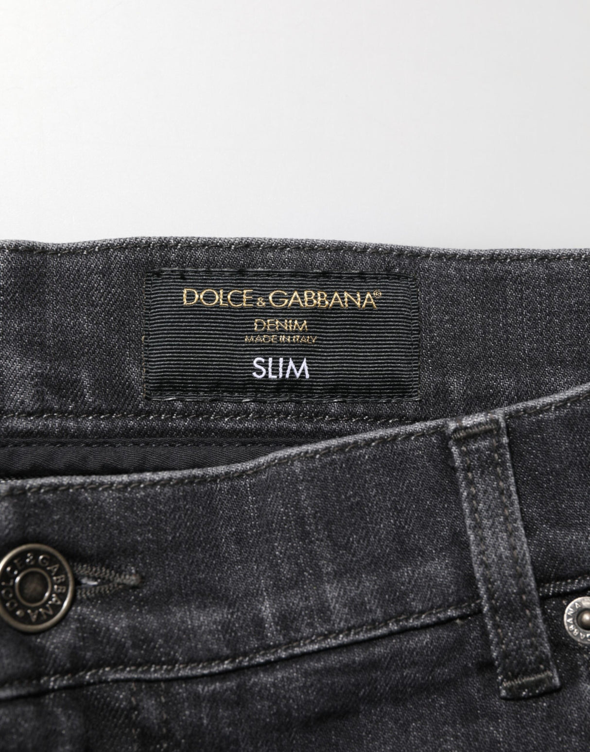 Dolce & Gabbana Black Cotton Slim Fit Distressed Ripped Logo Jeans