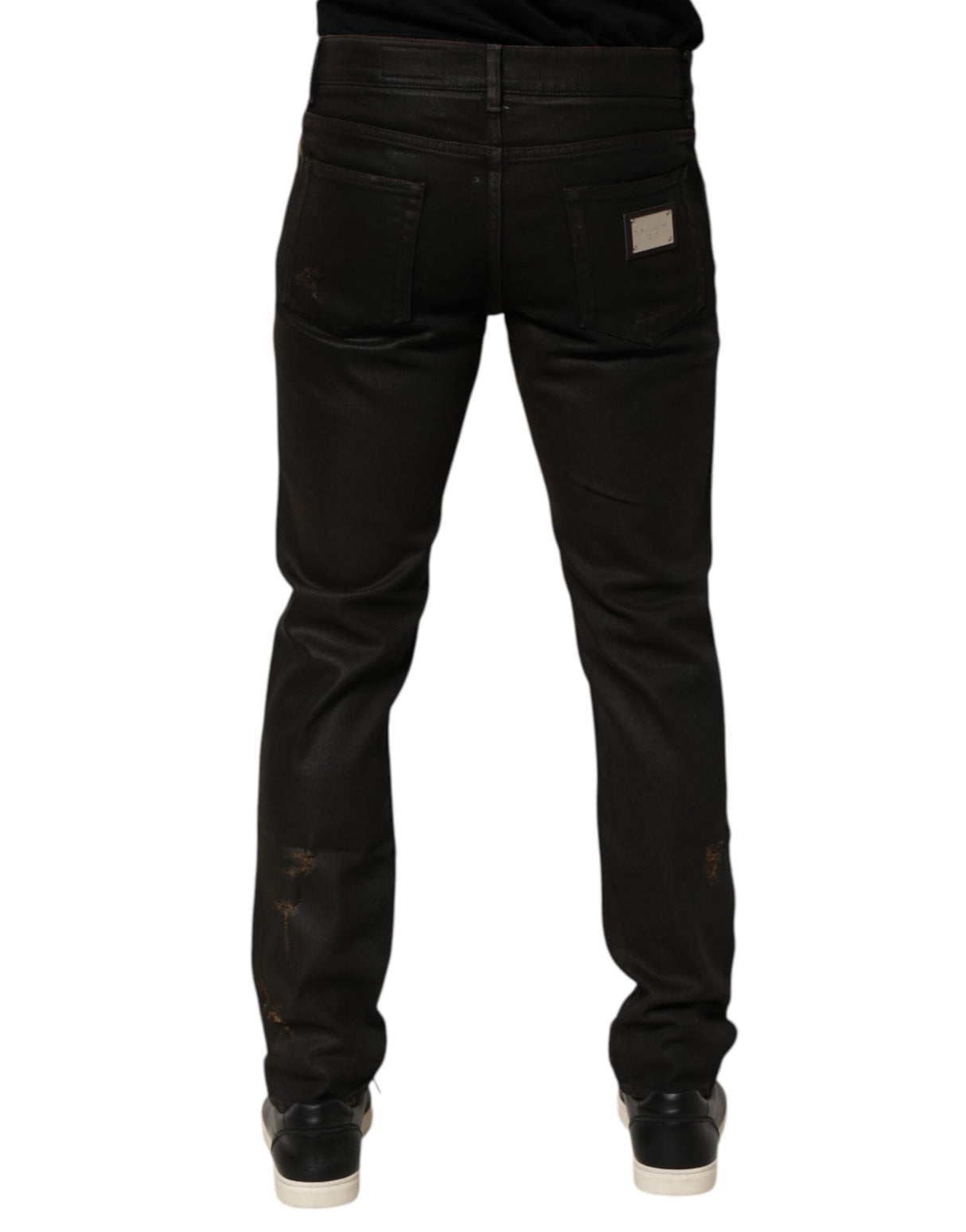 Dolce & Gabbana Dark Brown Tattered Cotton Skinny Denim Jeans