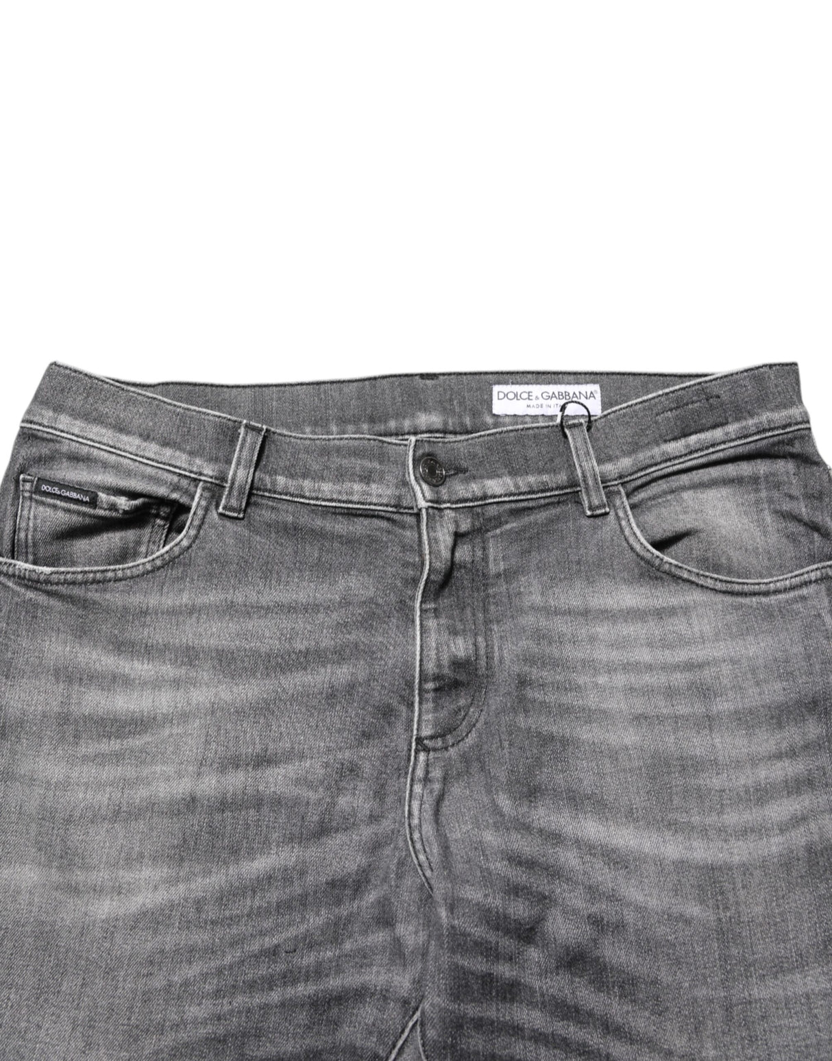 Dolce & Gabbana Grey Cotton Denim Slim Fit Distressed Pants Jeans