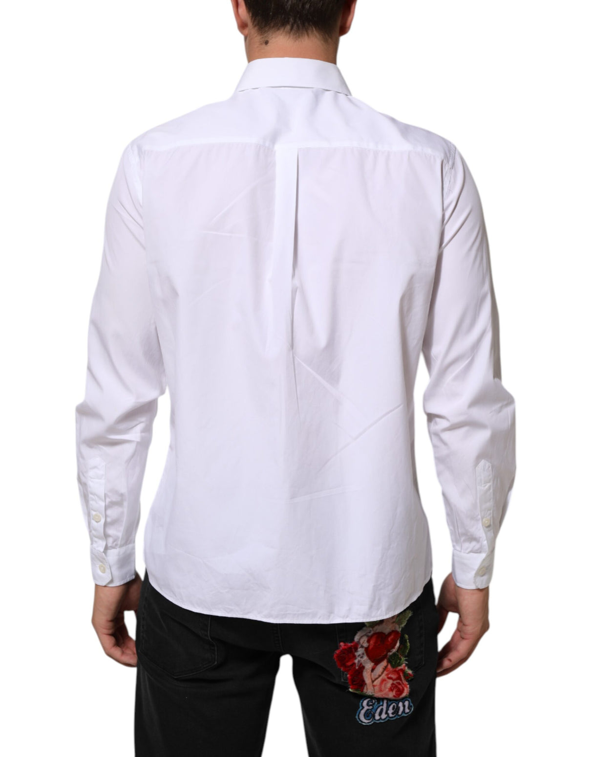 Dolce & Gabbana White Logo Plaque Collared Formal Dress Shirt