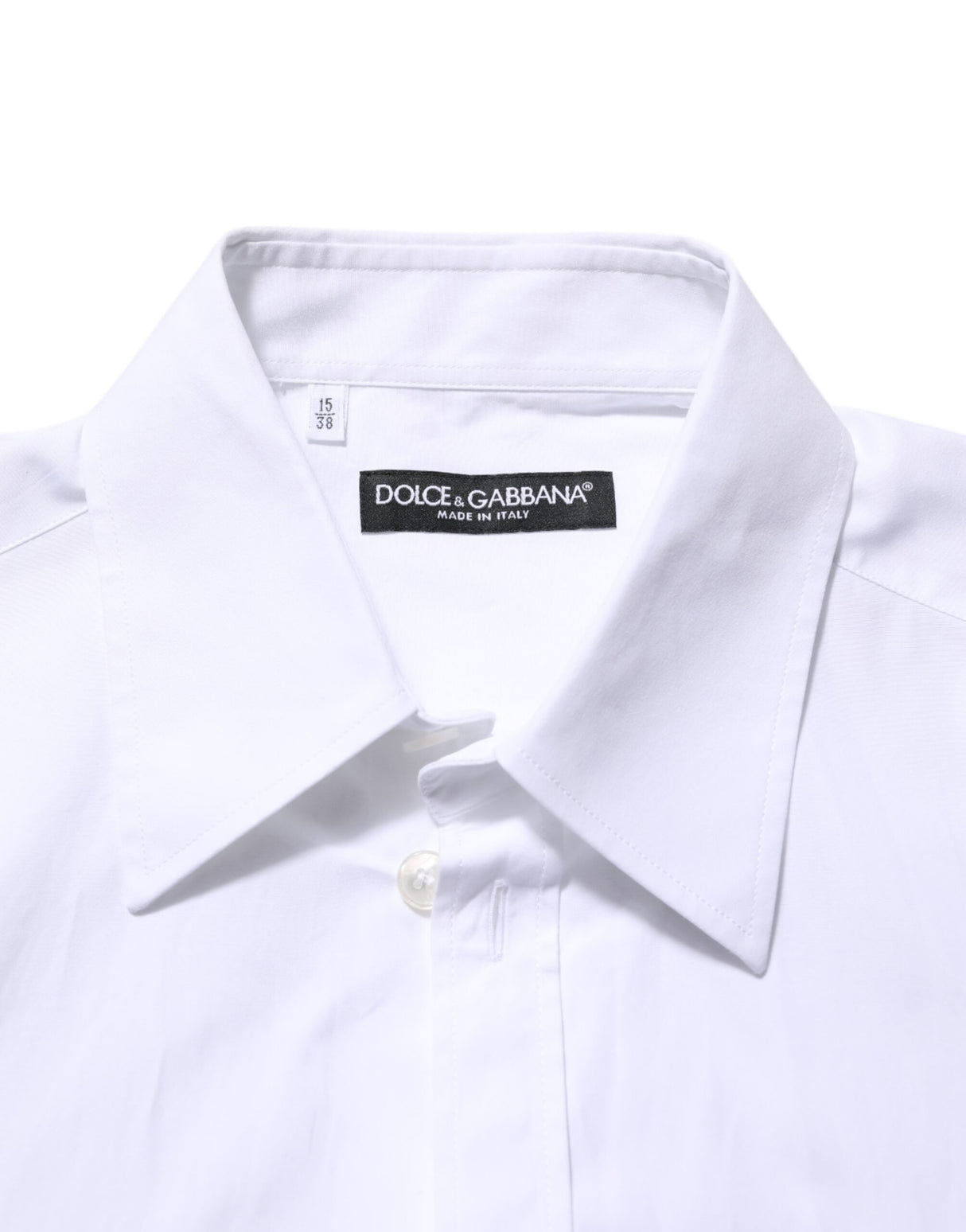Dolce & Gabbana White Logo Plaque Collared Formal Dress Shirt