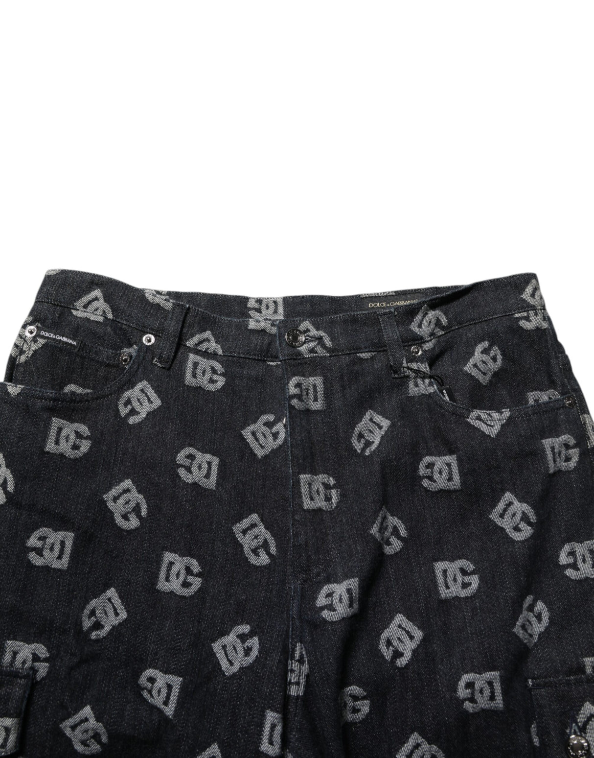 Dolce & Gabbana Black Monogram Denim Cargo Men Bermuda Short