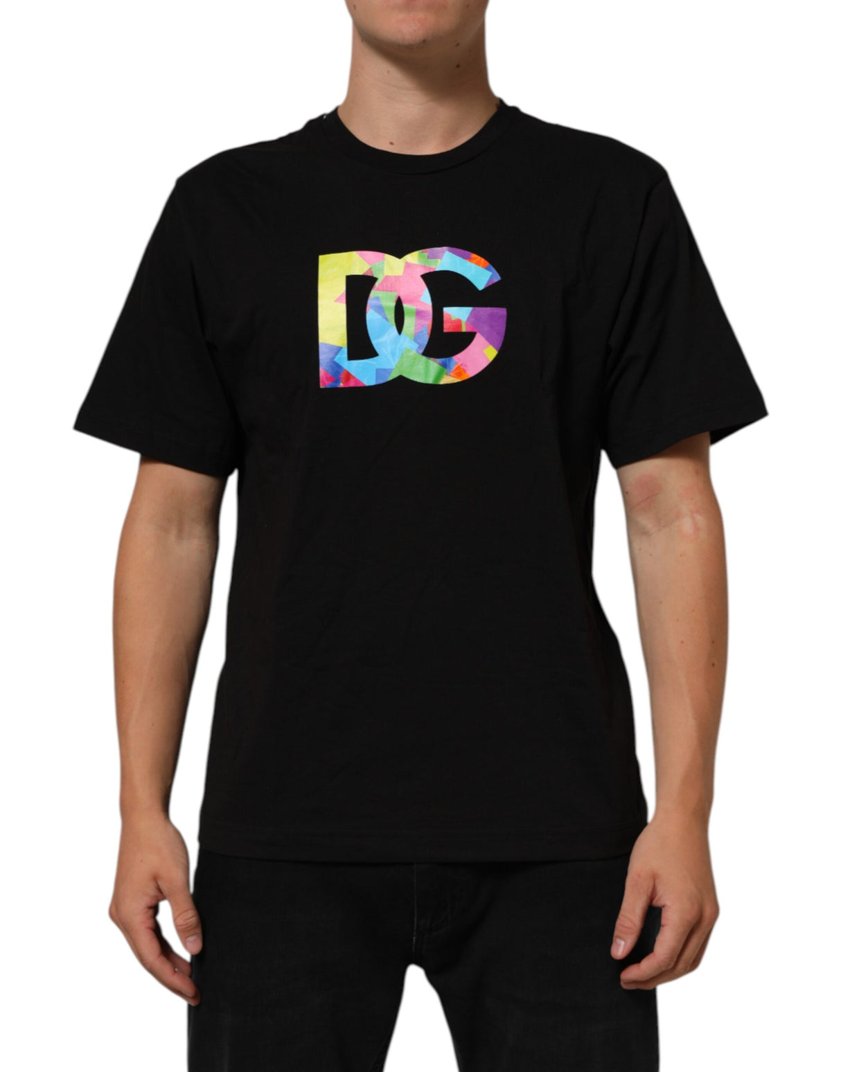 Dolce & Gabbana Black Logo Print Cotton Crew Neck T-shirt