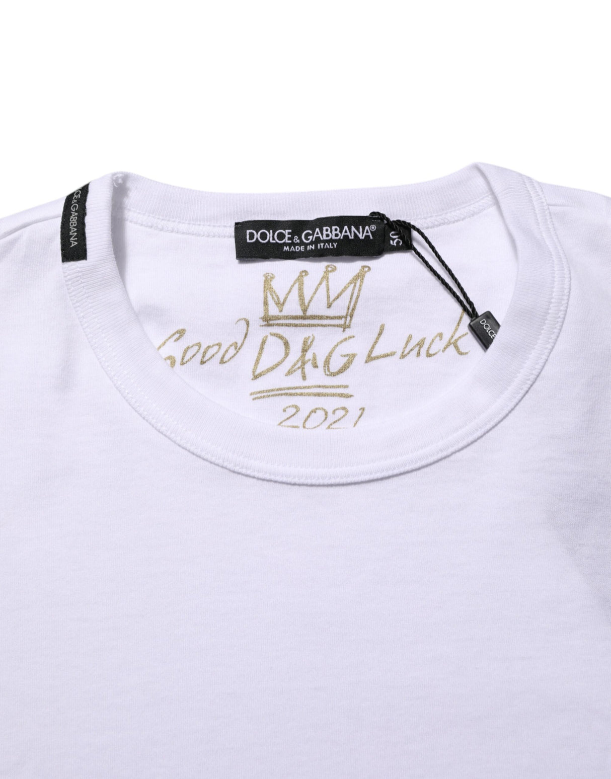 Dolce & Gabbana White Goodluck 2021 Cotton Crew Neck T-shirt