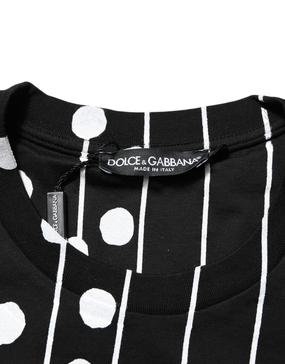 Dolce & Gabbana Black Cotton Polka Dots Round Neck T-shirt