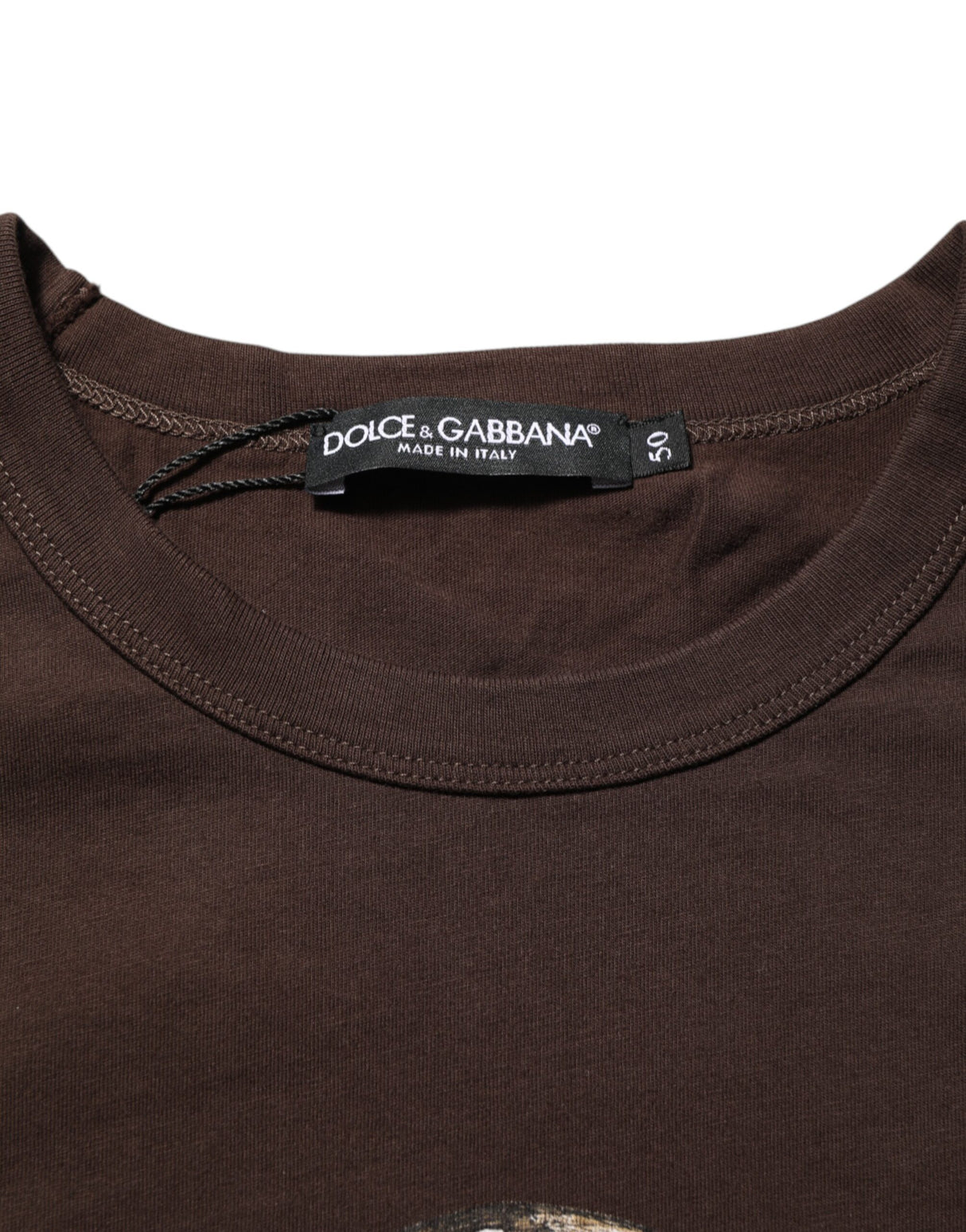 Dolce & Gabbana Brown Coin Laurel Print Men Crew Neck T-shirt