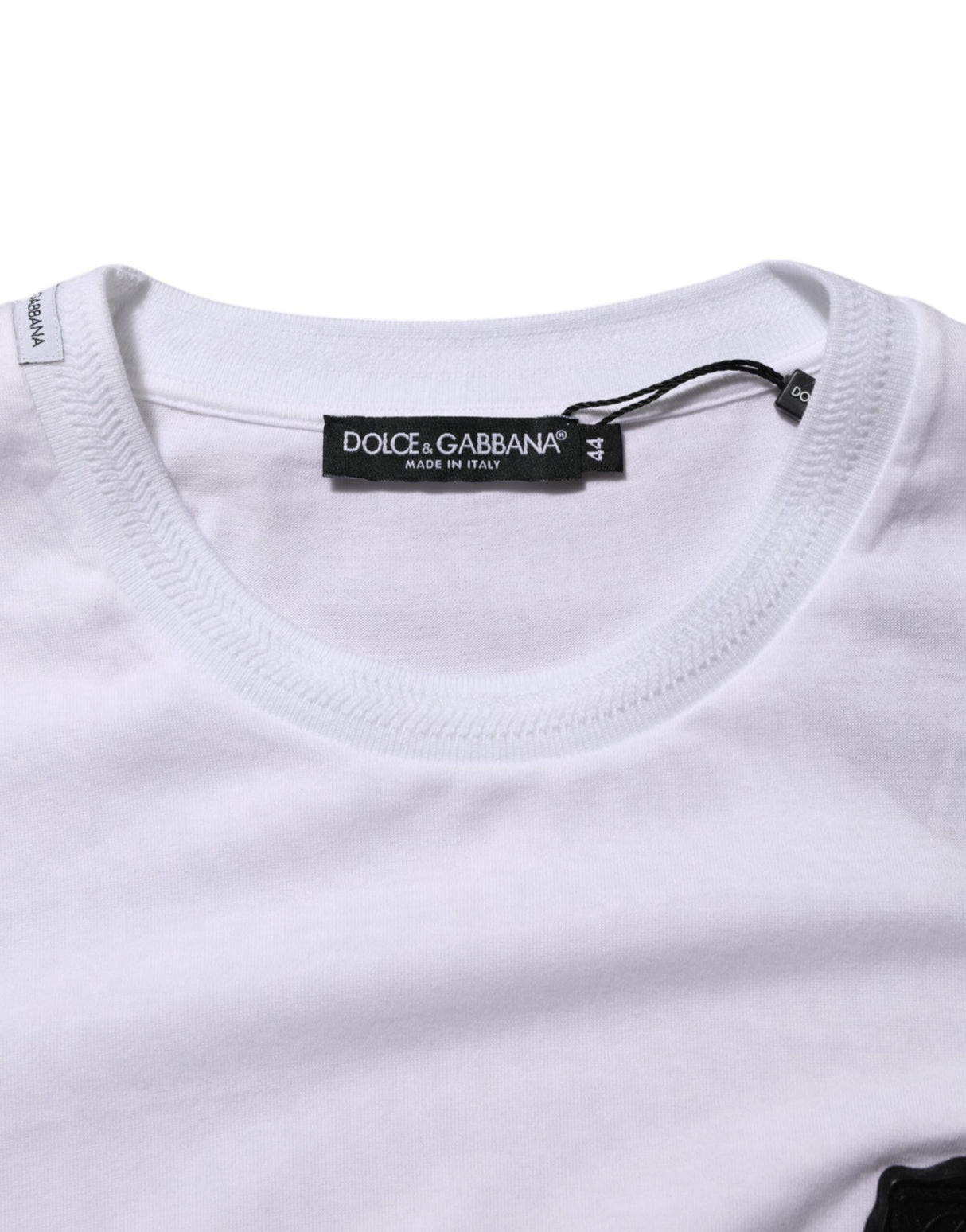 Dolce & Gabbana White Cotton Logo Patch Crew Neck T-shirt