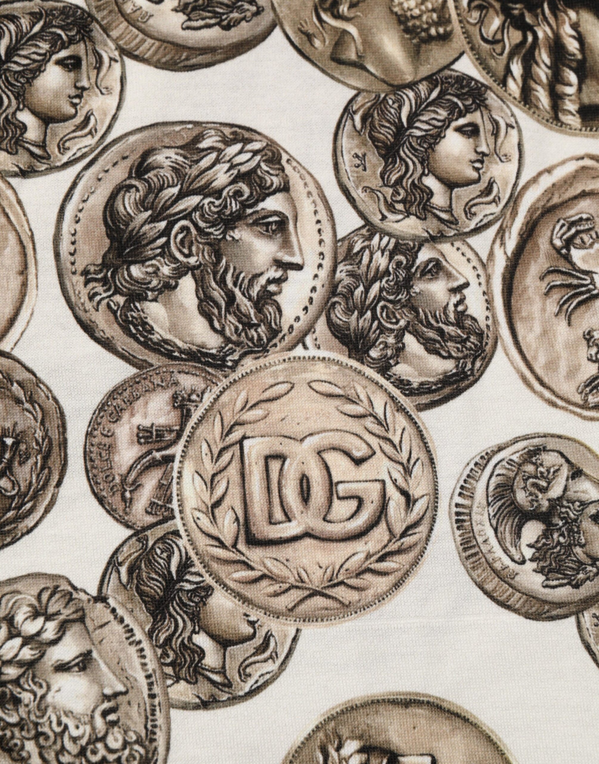 Dolce & Gabbana White Coin Print Cotton Crew Neck Men T-shirt