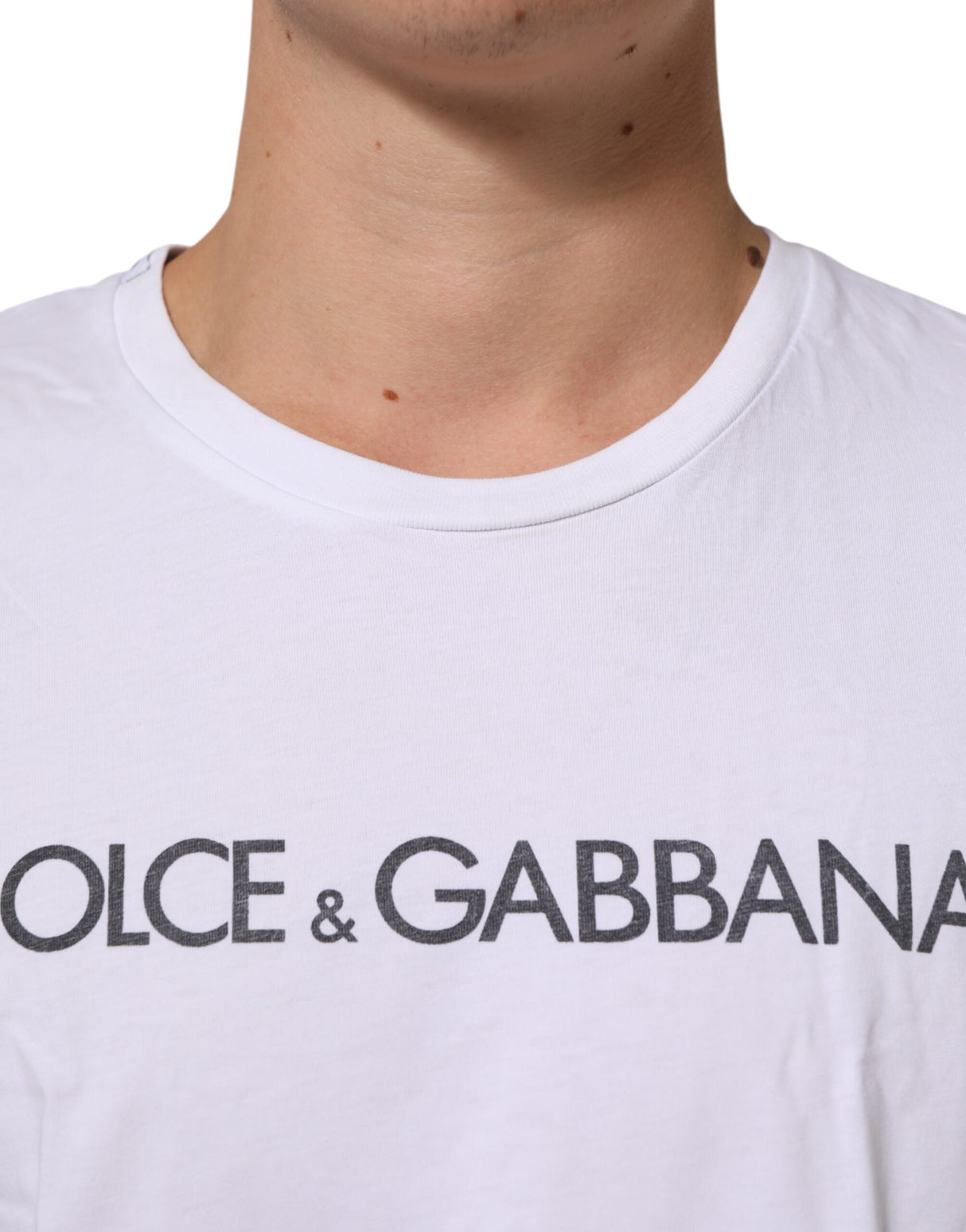 Dolce & Gabbana White Logo Print Cotton Crew Neck T-shirt