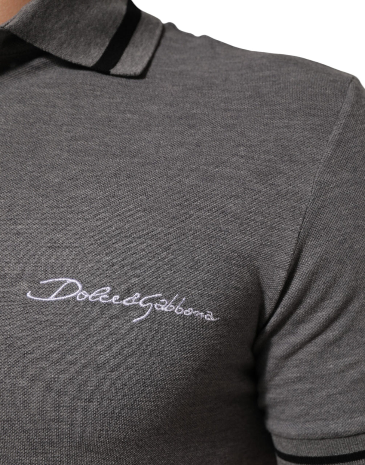 Dolce & Gabbana Gray Logo Embroidery Collared Polo T-shirt