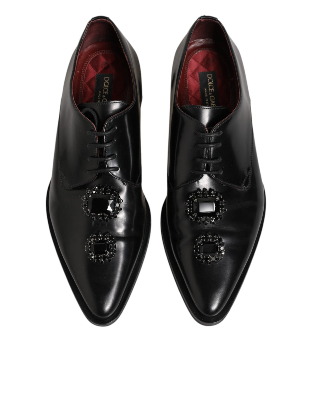 Dolce & Gabbana Black Leather Jeweled Crystals Derby Shoes