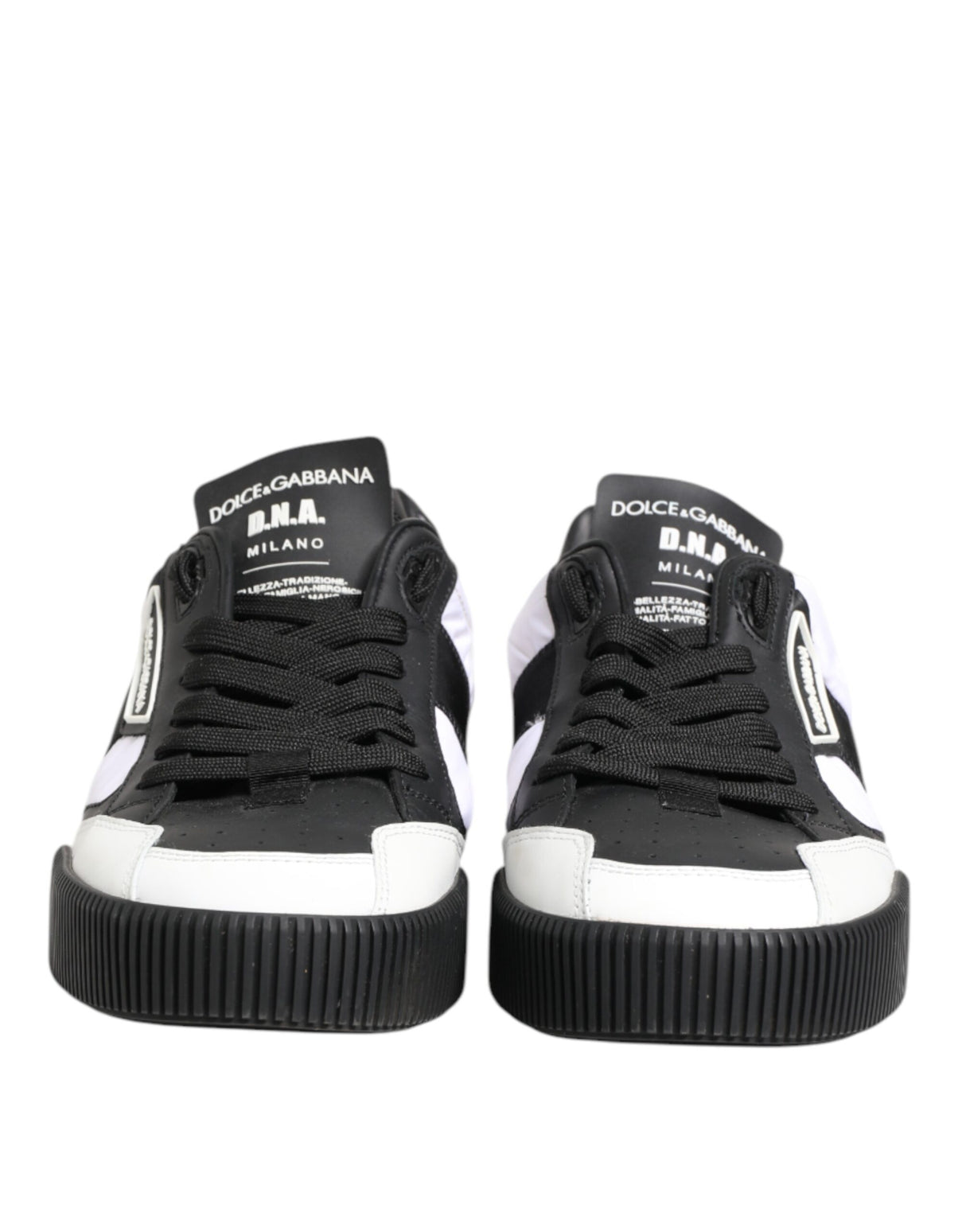 Dolce & Gabbana Black White Leather MIAMI Low Top Sneakers Shoes