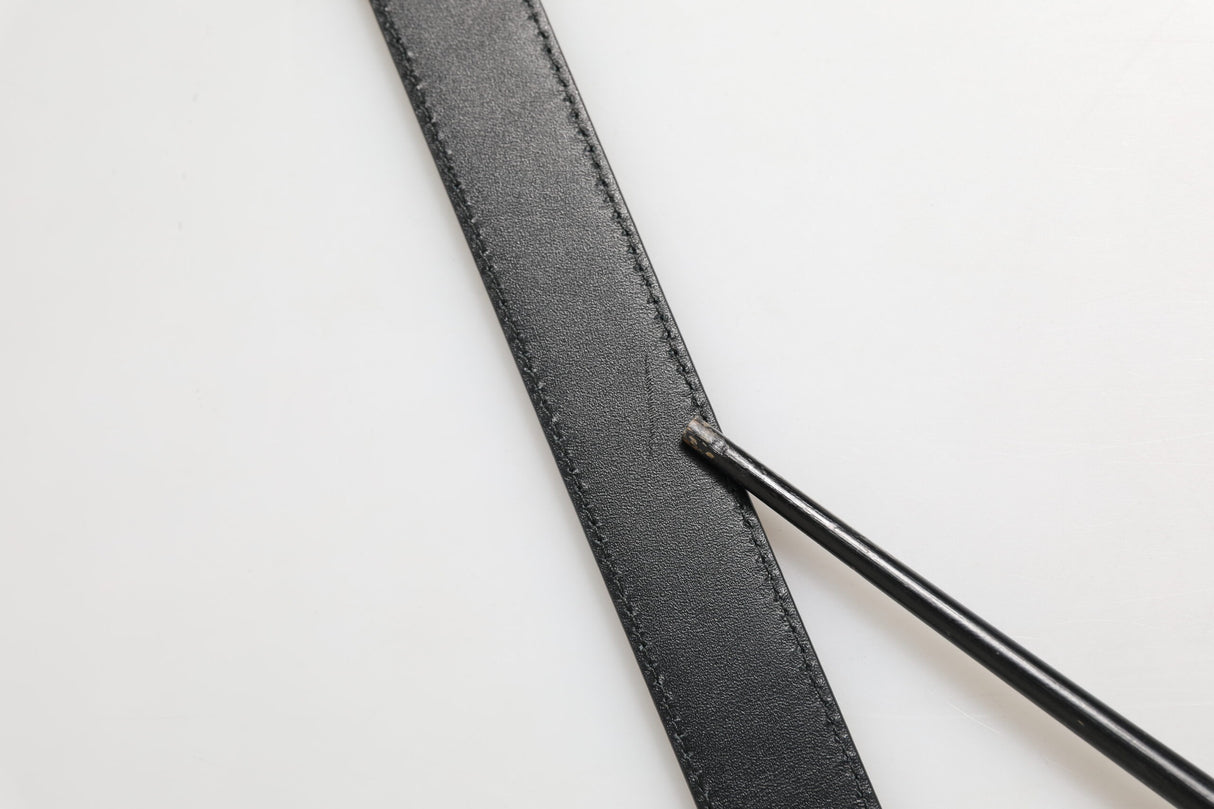 Dolce & Gabbana Black Textured Leather Silver Metal Buckle Men Belt