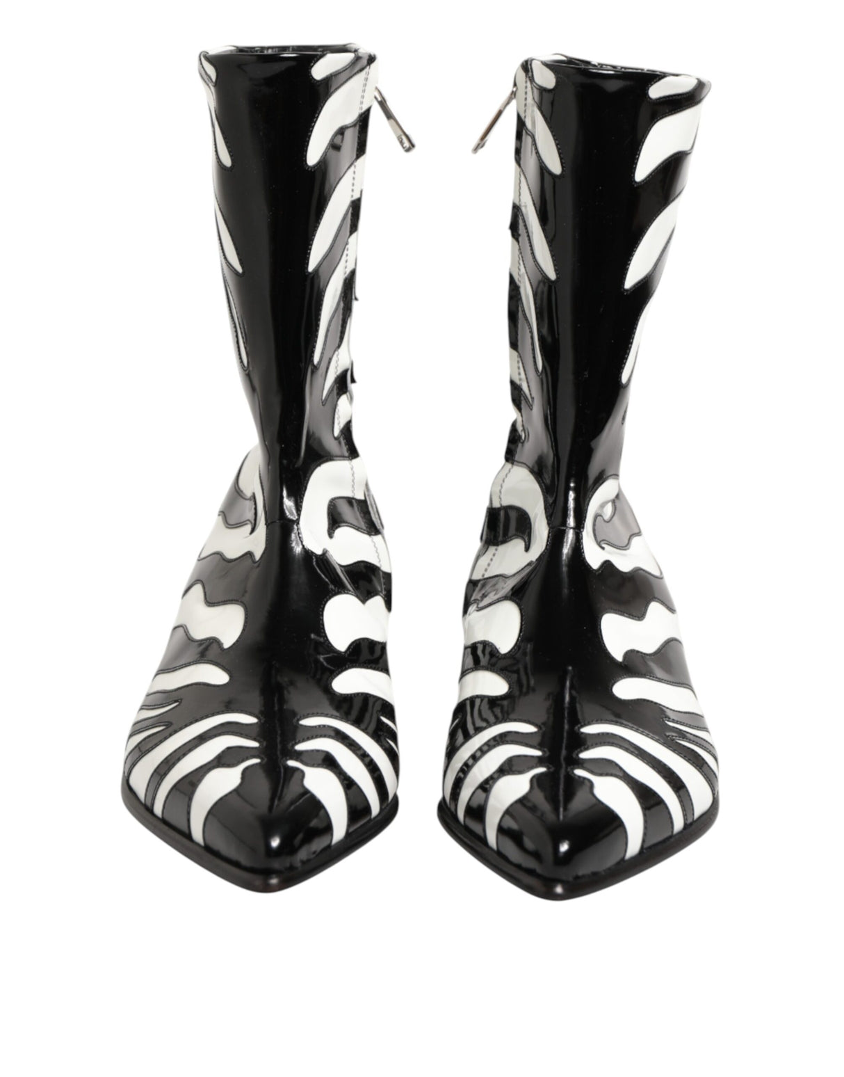 Dolce & Gabbana Black White Zebra Leather Mid Calf Boots Shoes