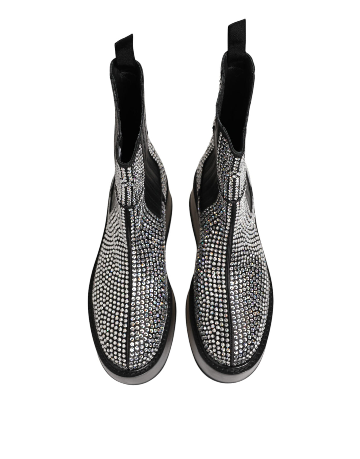 Dolce & Gabbana Black Crystal Strass Mid Calf Short Boots Shoes