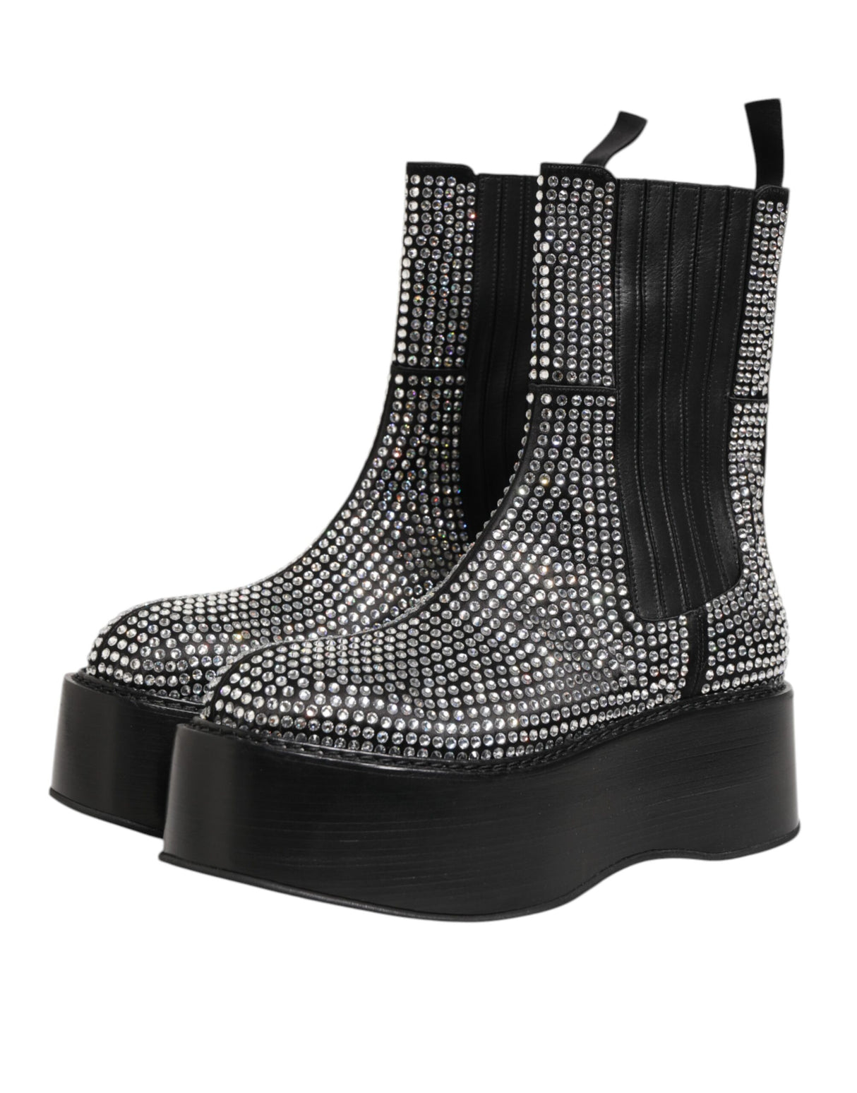 Dolce & Gabbana Black Crystal Strass Mid Calf Short Boots Shoes