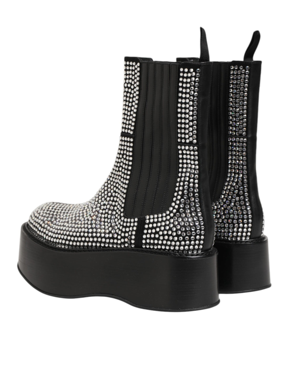 Dolce & Gabbana Black Crystal Strass Mid Calf Short Boots Shoes