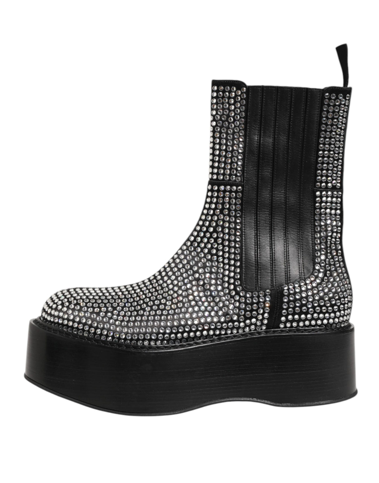 Dolce & Gabbana Black Crystal Strass Mid Calf Short Boots Shoes