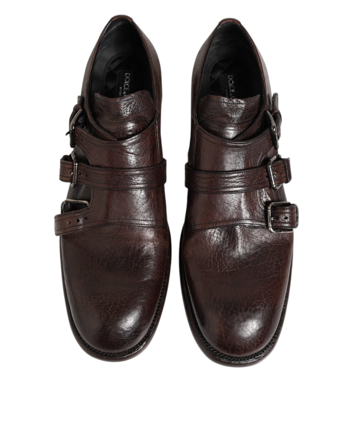 Dolce & Gabbana Brown Leather Monk Strap Formal Derby Shoes