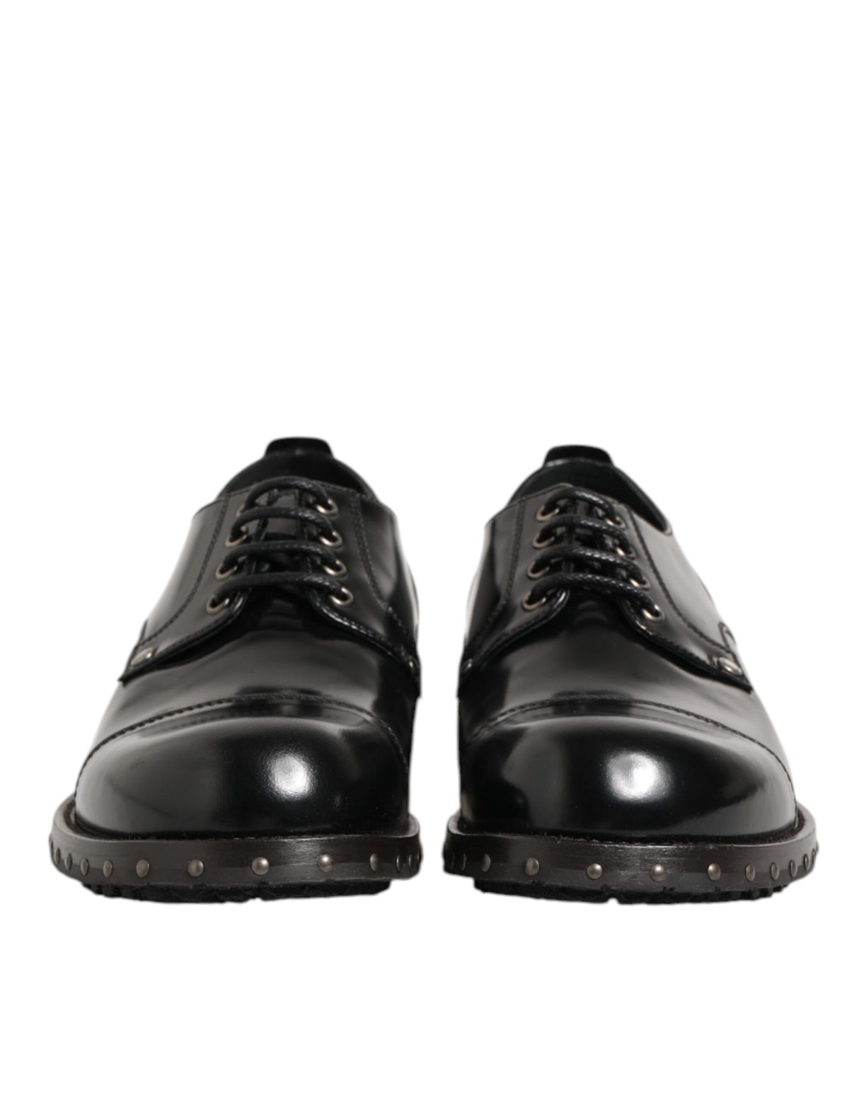 Dolce & Gabbana Black Leather Studded Men Formal Derby Shoes