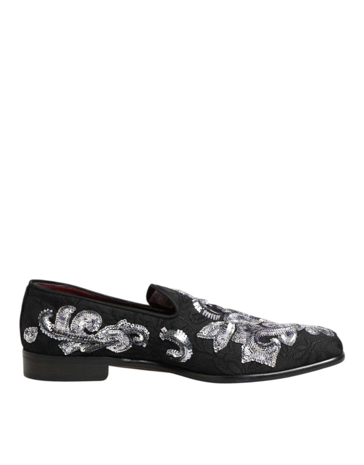 Dolce & Gabbana Black Silver Sequined Loafers Men Dress Shoes