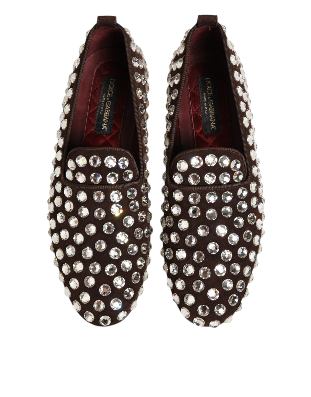 Dolce & Gabbana Bordeaux Suede Crystals Loafers Dress Shoes