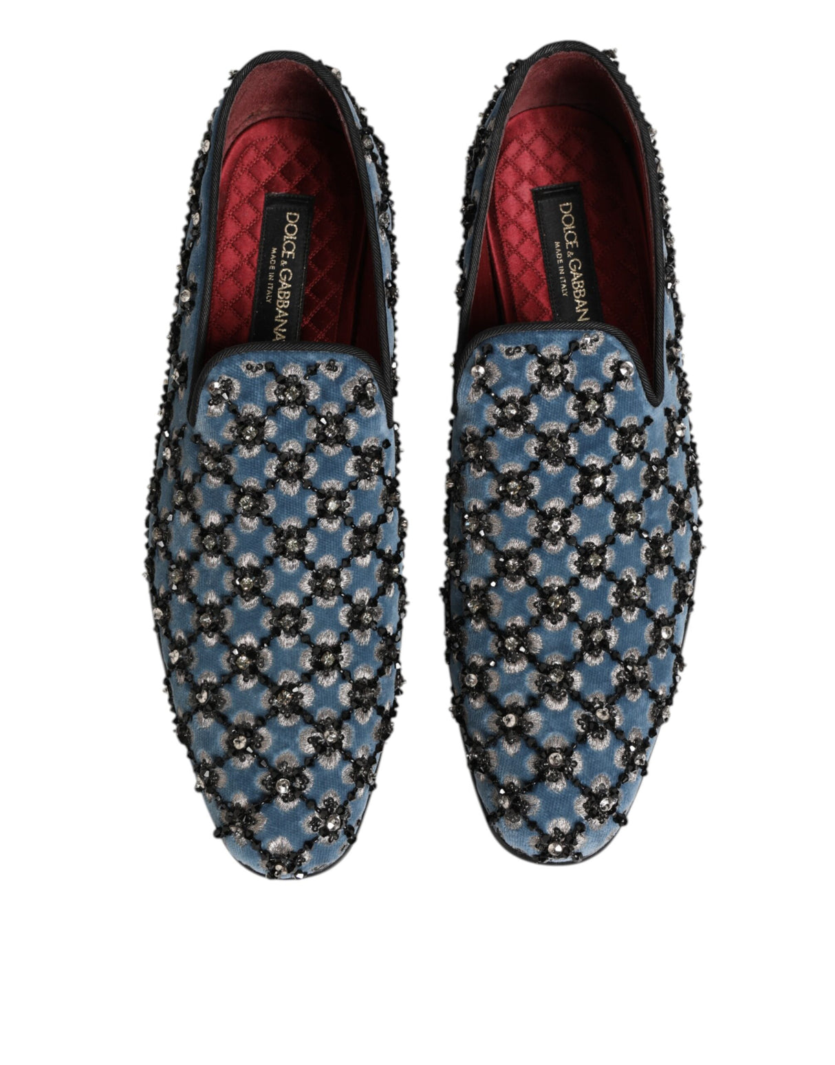 Dolce & Gabbana Blue Velvet Crystal Detailing Loafer Men Shoes