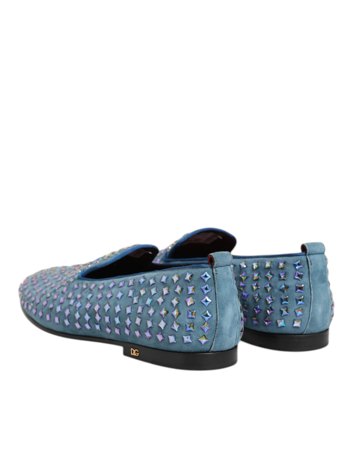 Dolce & Gabbana Blue Suede Studded Dress Men Loafers Shoes
