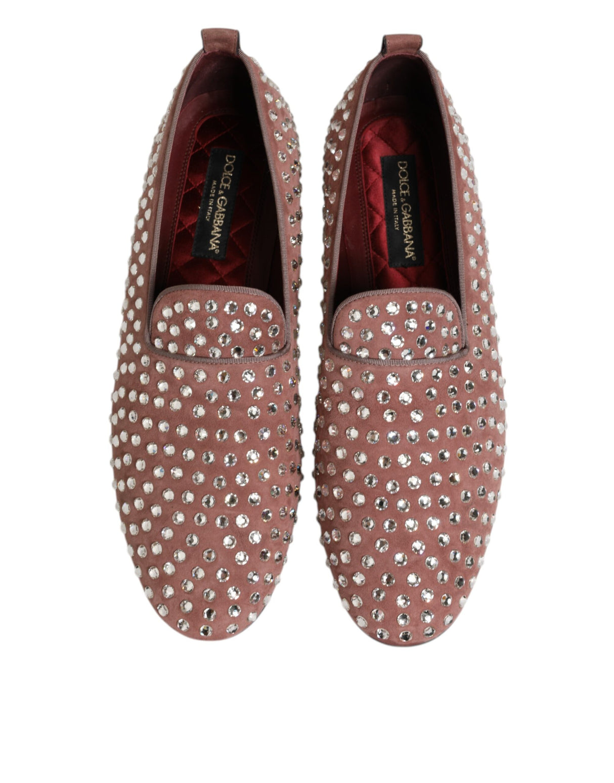 Dolce & Gabbana Pink Suede Crystals Loafers Men Dress Shoes