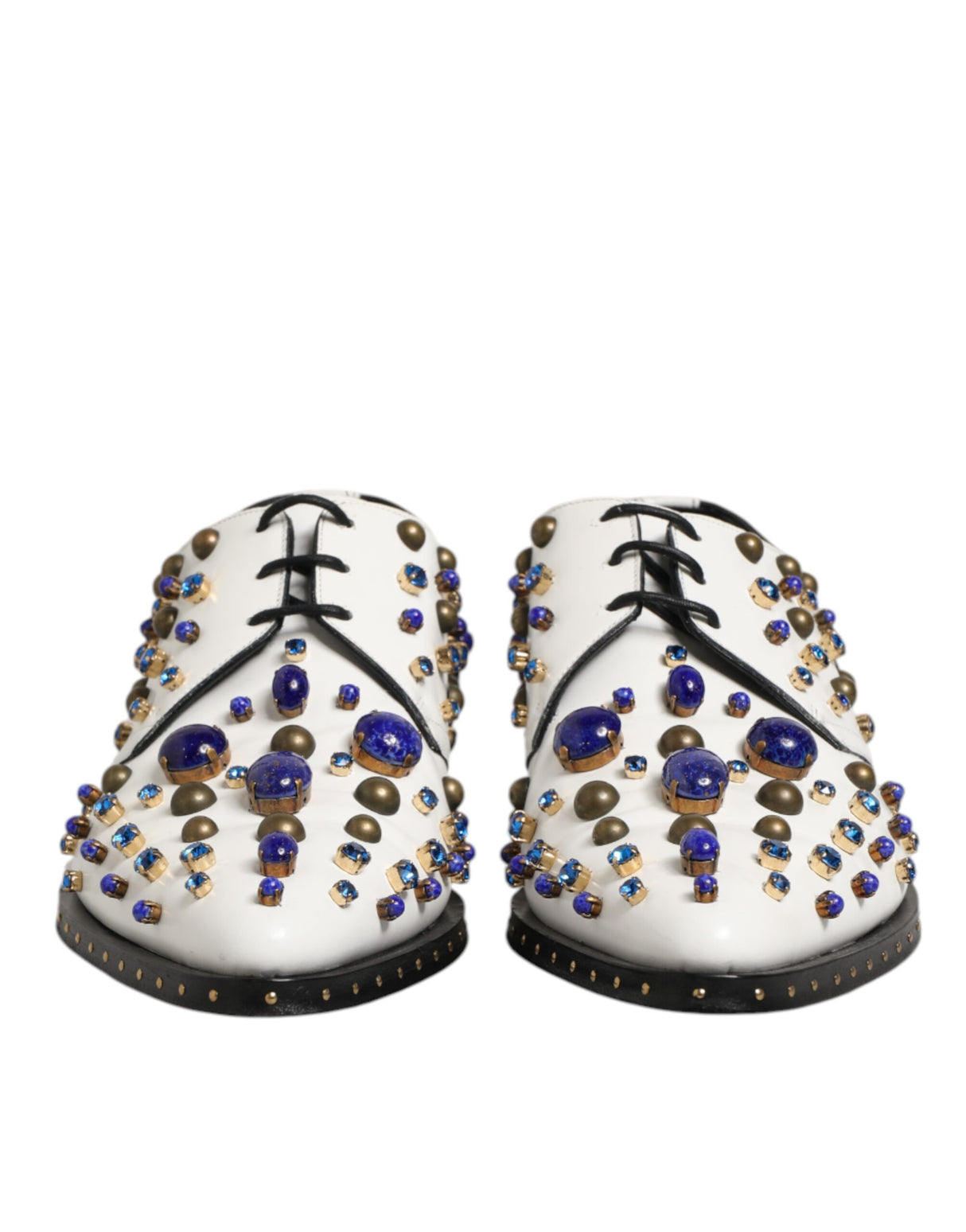 Dolce & Gabbana White Leather Crystals Embellished Dress Shoes