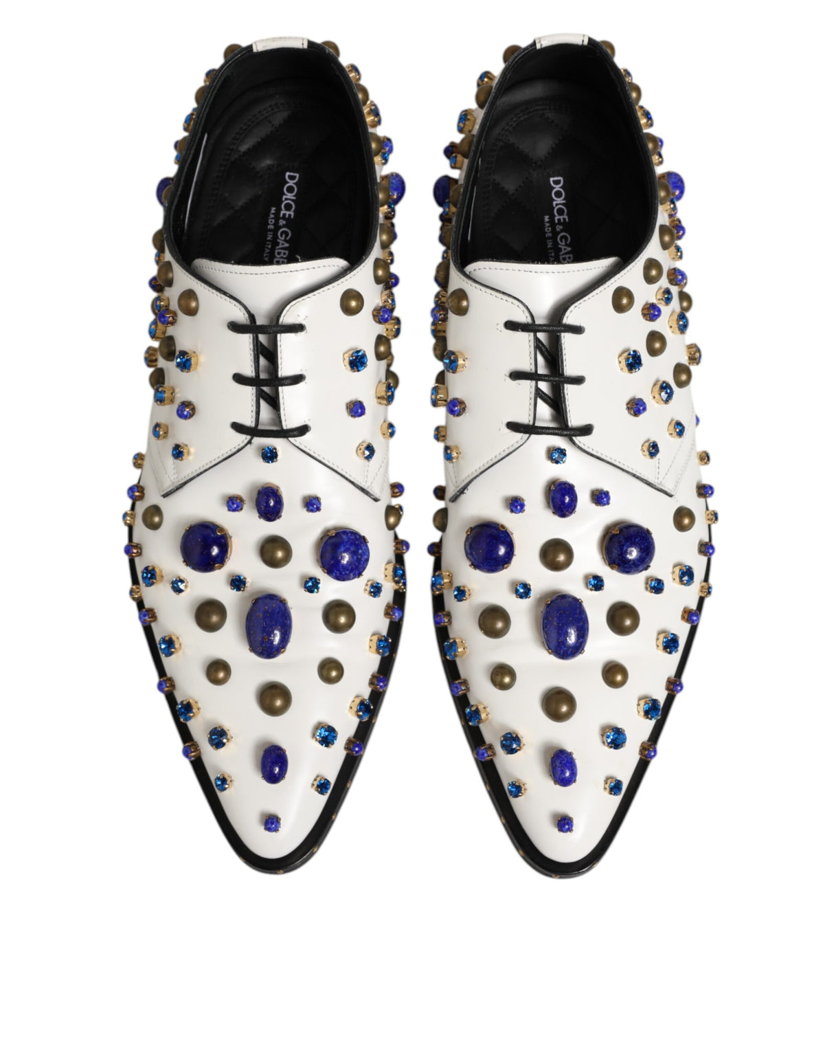 Dolce & Gabbana White Leather Crystals Embellished Dress Shoes